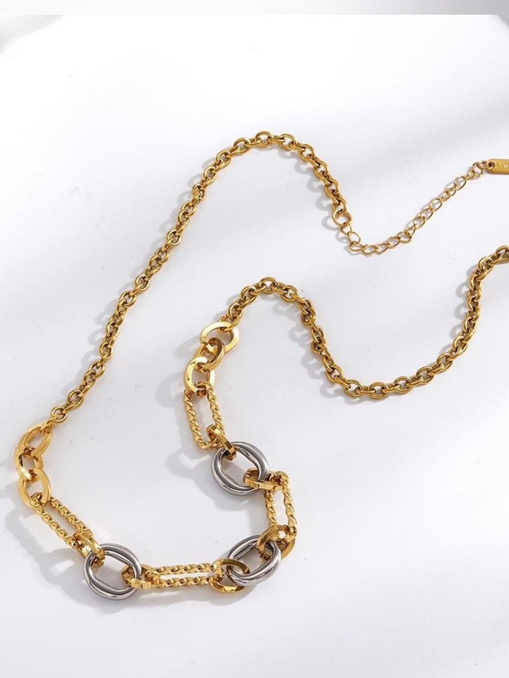 Two Tone Gold & Silver Chunky Chain Necklace and Bracelet Set Statement Jewelry - Picture 3 of 4
